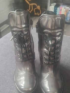 Guess Metallic Silver Lace-Up Ankle Boots